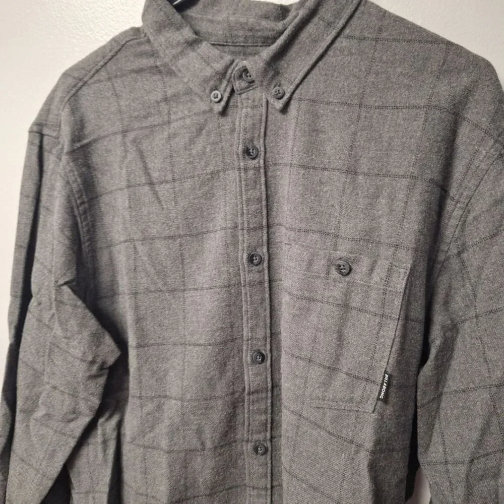 Billabong‎ Flannel Button Down Gray Youth Boys XXL Fitted Stretch